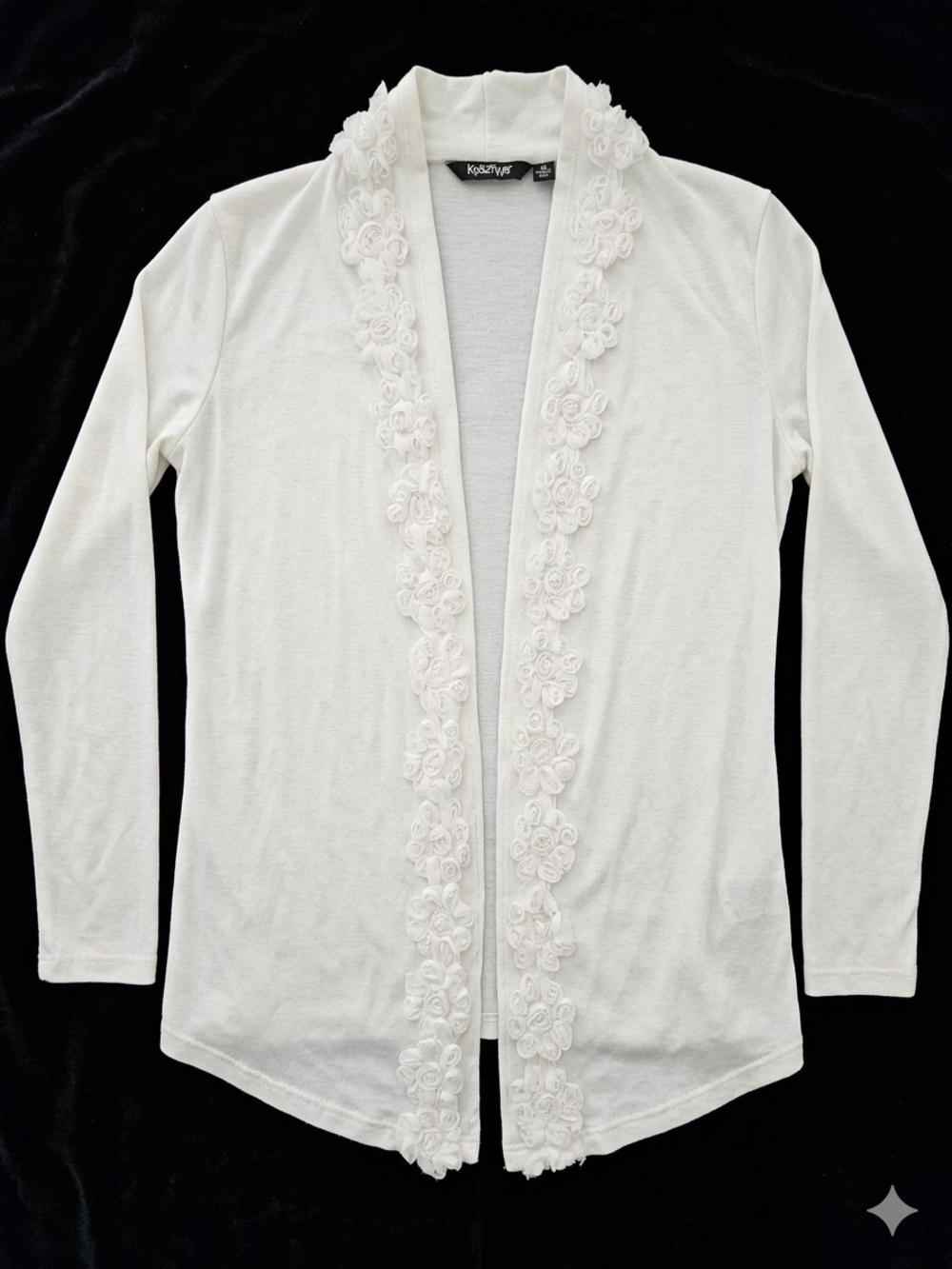 krazy kat Cream Open-Front Cardigan with Floral Trim